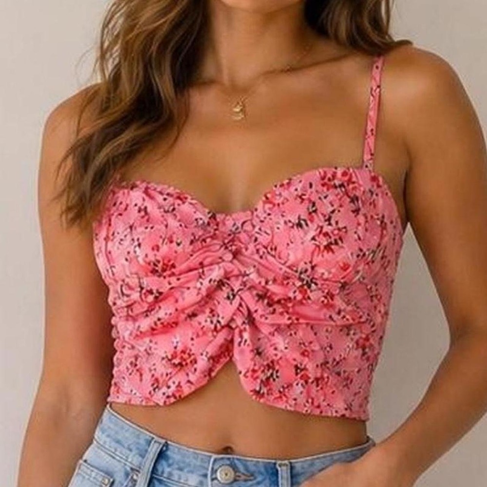 Pink Satin Floral Bustier Top – Coquette Y2K Style 🌸